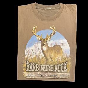 Vintage Realtree Barb Wire Buck Deer Graphic T Shirt Brown Mens XL